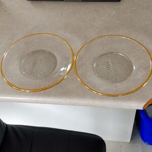 2 Indiana Glass Holiday Gold Trim Salad Plates 8 Clear Christmas Tree Star